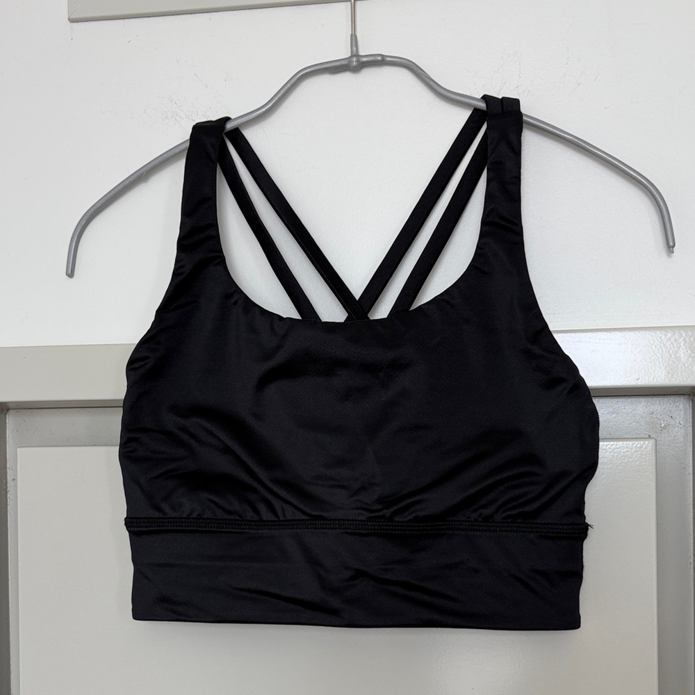 Lululemon Black Energy Bra Longline Strappy Sports Satin Shine Bra 4 - Picture 2 of 8